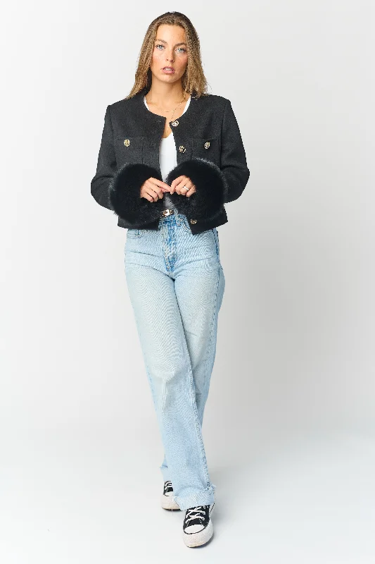 Mathilda Cashmere Jacket - Black Welt Pockets Slit Pockets Flap Pockets