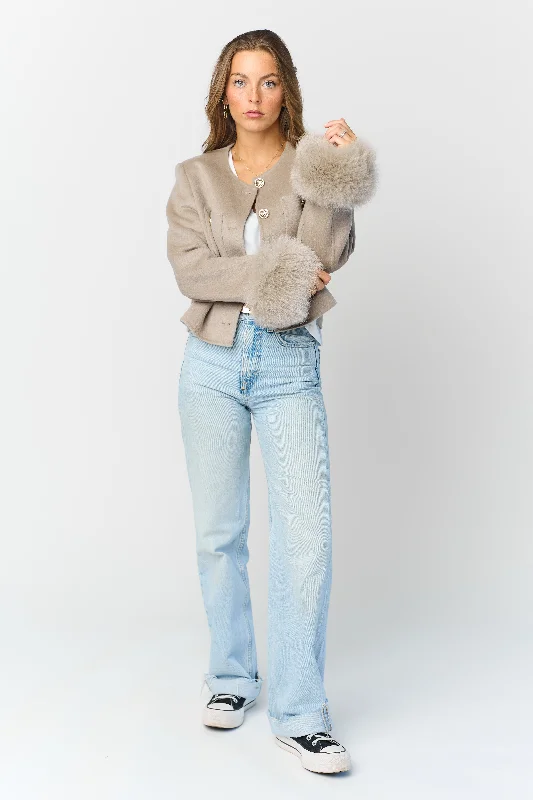 Mathilda Cashmere Jacket - Greige Notch Collar Peter Pan Collar Cowl Neck