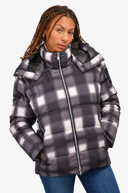 Moose Knuckles Black/Grey Patterned Down Hooded Puffer Jacket Est. Size M Print Jacket Jacquard Jacket Embroidered Jacket Moose Knuckles Black/Grey Patterned Down Hooded Puffer Jacket Est. Size M Print Jacket Jacquard Jacket Embroidered Jacket