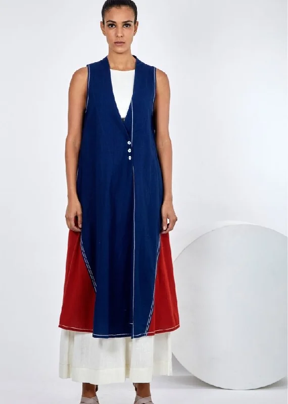 Nara Indigo Long Jacket Welt Pockets Slit Pockets Flap Pockets