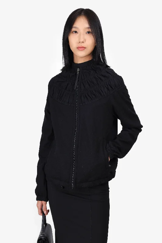 Prada Black Nylon/Wool Reversible Ruched Detail Jacket Size S Chenille Jacket Brocade Jacket Lace Jacket Prada Black Nylon/Wool Reversible Ruched Detail Jacket Size S Chenille Jacket Brocade Jacket Lace Jacket
