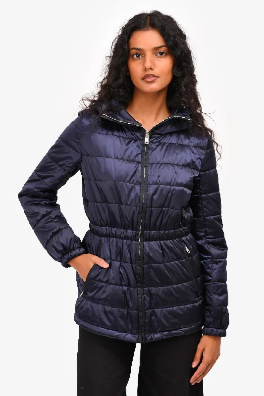 Prada Navy Blue Quilted Down Jacket with Cinched Waist Size 38 Cotton Jacket Linen Jacket Terry Jacket Prada Navy Blue Quilted Down Jacket with Cinched Waist Size 38 Cotton Jacket Linen Jacket Terry Jacket