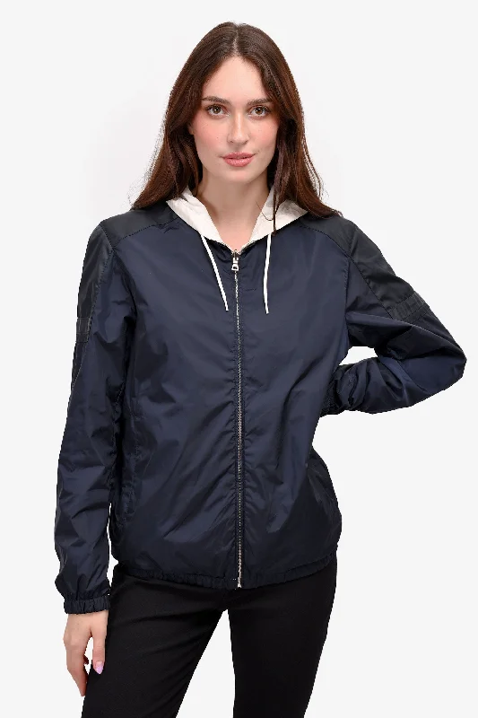 Prada White/Navy Nylon Reversible Hooded Jacket Size 48 Mens Chenille Fabric Brocade Fabric Lace Fabric Prada White/Navy Nylon Reversible Hooded Jacket Size 48 Mens Chenille Fabric Brocade Fabric Lace Fabric