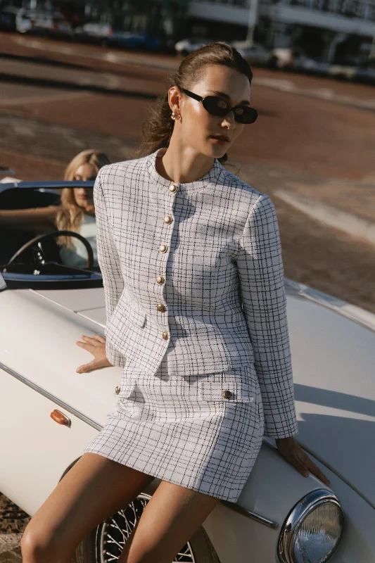 Priscilla Tweed Jacket - White Tiered Jacket Buttoned Jacket Zippered Jacket