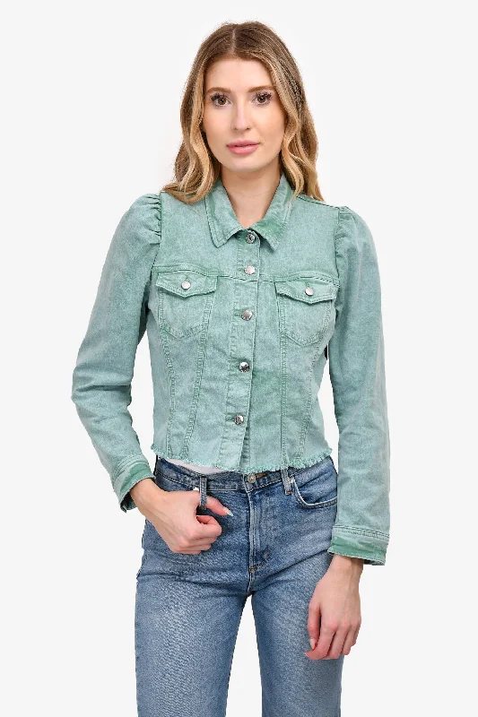 Refrofete Turquoise Denim Puffed Shoulder Jacket Size M Cardigan Sweater Pullover
