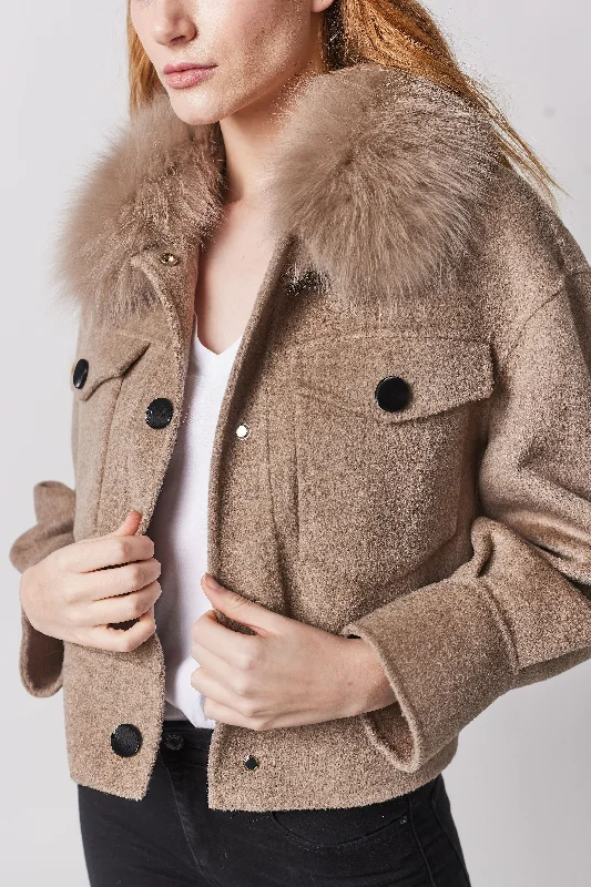 Regent Cashmere Jacket - Taupe Zip Front Button Front Snap Front
