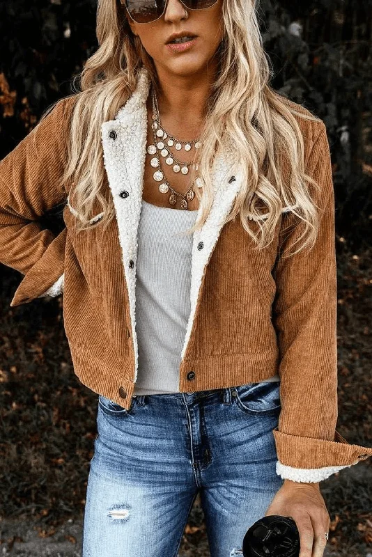 Retro Corduroy Jacket Belted Jacket Elasticated Jacket Padded Jacket