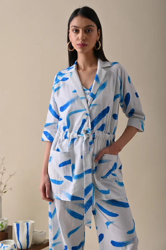 River Blue Print Jacket One-Shoulder Jacket Off-the-Shoulder Jacket Asymmetrical Jacket River Blue Print Jacket One-Shoulder Jacket Off-the-Shoulder Jacket Asymmetrical Jacket
