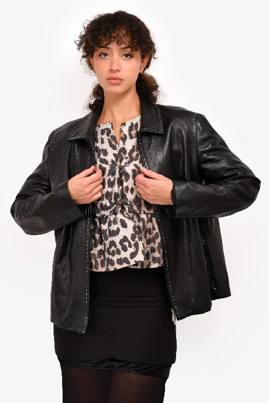 'S Max Mara Black Leather Zip Up Jacket Size 14 US Faux Fur Fabric Real Fur Fabric Shearling Fabric 'S Max Mara Black Leather Zip Up Jacket Size 14 US Faux Fur Fabric Real Fur Fabric Shearling Fabric