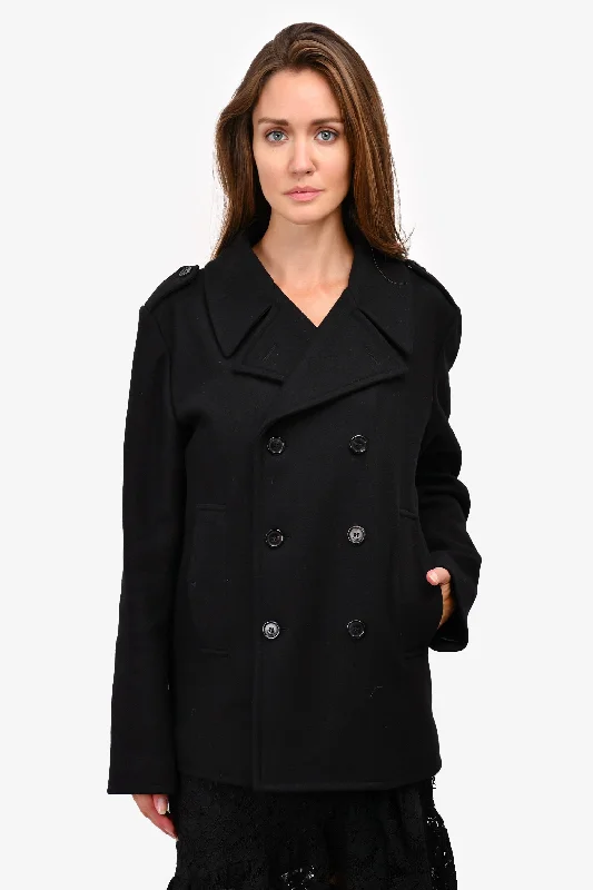 Saint Laurent Black Wool Double Breasted Jacket Size 48 Cardigan Sweater Pullover