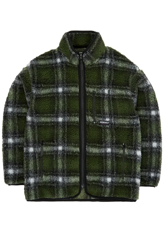 Gramicci Shadow Plaid Sherpa Jacket - Olive Shadow Plaid Toggled Jacket Drawstring Jacket Belted Jacket Gramicci Shadow Plaid Sherpa Jacket - Olive Shadow Plaid Toggled Jacket Drawstring Jacket Belted Jacket