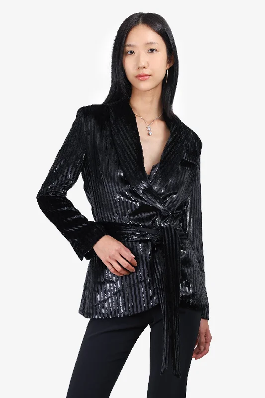 Smythe Black/Metallic Striped Velvet Jacket Size 2 Tailored Jacket Straight Jacket A-Line Jacket