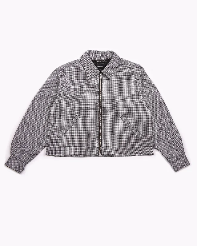 Crop Harrington Jacket - Houndstooth Zippered Jacket Buttoned Jacket Snapped Jacket