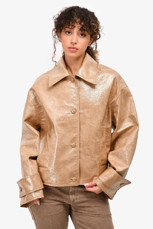 Stand Studio Beige Faux Patent 'Charleen' Long Sleeve Cropped Jacket Size 34 Satin Jacket Silk Jacket Chiffon Jacket Stand Studio Beige Faux Patent 'Charleen' Long Sleeve Cropped Jacket Size 34 Satin Jacket Silk Jacket Chiffon Jacket