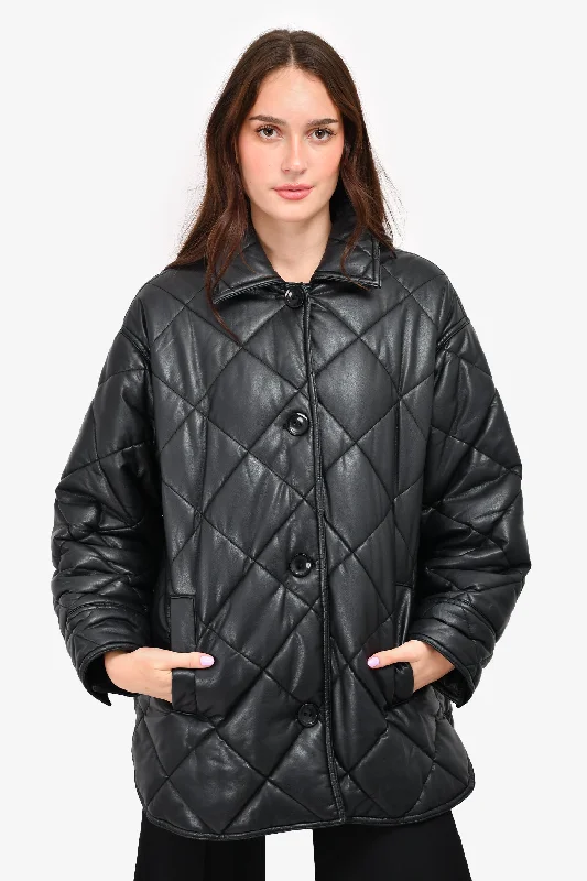 Stand Studio Black Faux Leather 'Nanna' Quilted Jacket Size 2 Mesh Jacket Canvas Jacket Denim Jacket Stand Studio Black Faux Leather 'Nanna' Quilted Jacket Size 2 Mesh Jacket Canvas Jacket Denim Jacket