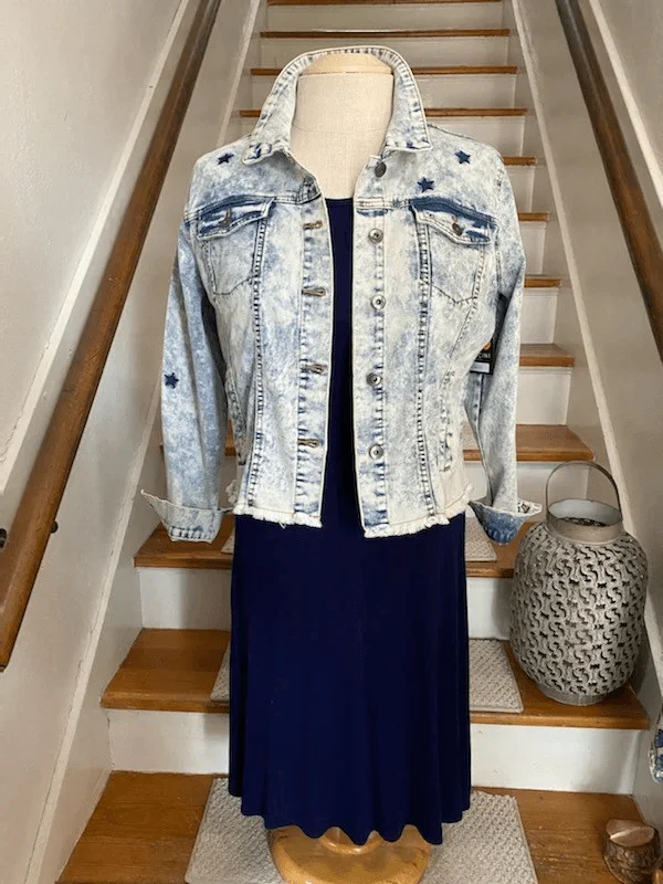 Star Washed Denim Jacket Snapped Jacket Toggled Jacket Drawstring Jacket