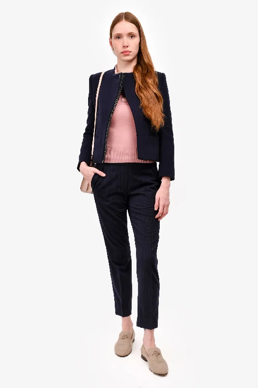 Stella McCartney Navy Asymmetrical Single Button Closure Jacket Size 36 Welt Pockets Slit Pockets Flap Pockets Stella McCartney Navy Asymmetrical Single Button Closure Jacket Size 36 Welt Pockets Slit Pockets Flap Pockets