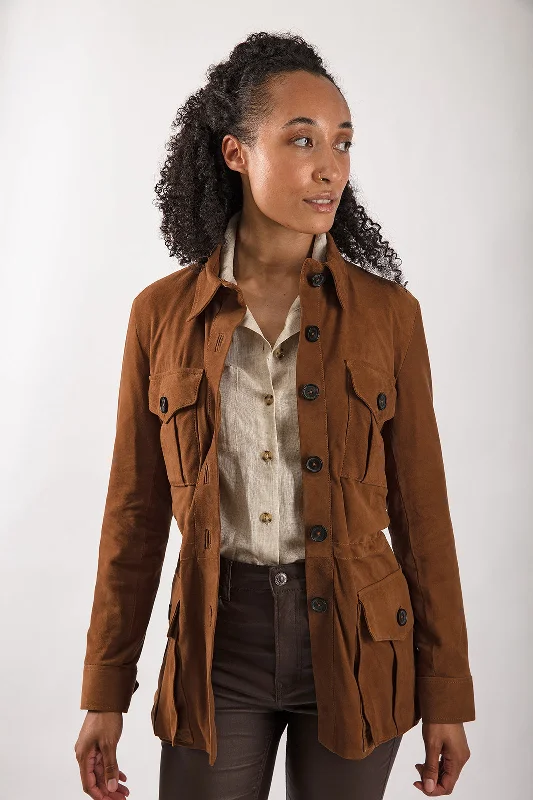 Suede Tracker Jacket in Tan Cardigan Sweater Pullover