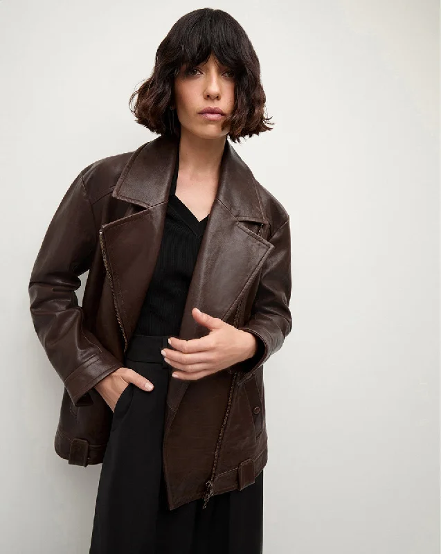 Thandie Leather Dickey Jacket Front Pockets Side Pockets Patch Pockets