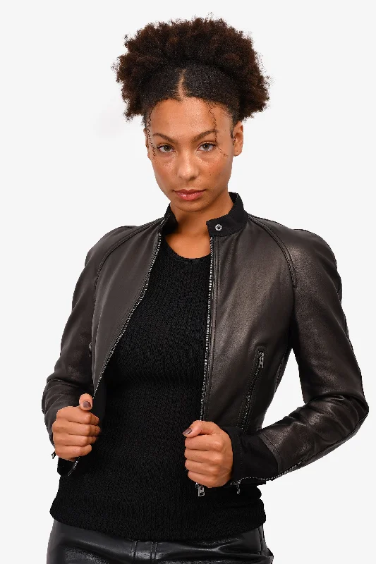 Tom Ford Black Leather/Cotton Zip-Up Jacket Size 38 Zippered Jacket Buttoned Jacket Snapped Jacket Tom Ford Black Leather/Cotton Zip-Up Jacket Size 38 Zippered Jacket Buttoned Jacket Snapped Jacket