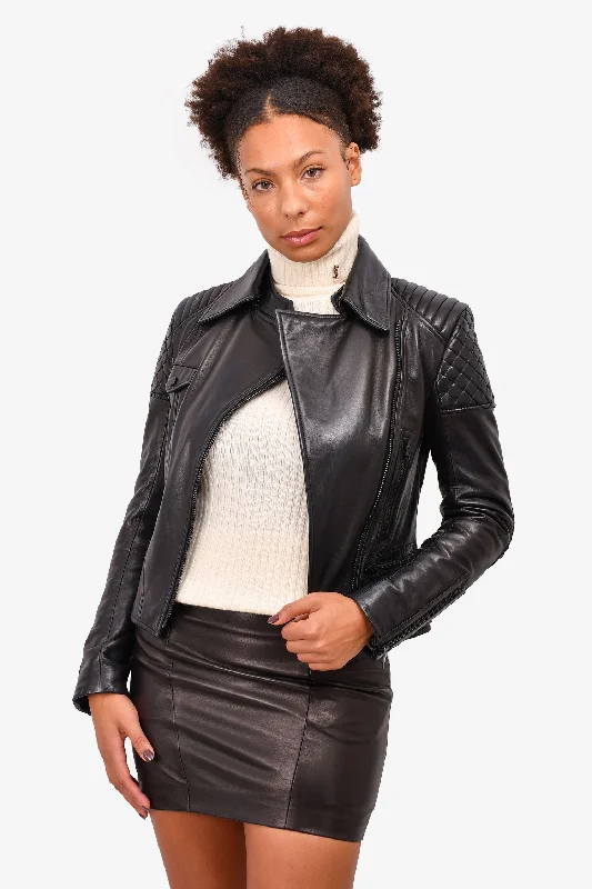 Tom Ford Black Quilted Leather Biker Jacket Size 38 Notch Collar Jacket Peter Pan Collar Jacket Cowl Neck Jacket Tom Ford Black Quilted Leather Biker Jacket Size 38 Notch Collar Jacket Peter Pan Collar Jacket Cowl Neck Jacket