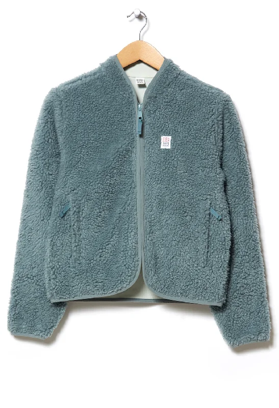 Topo Designs Women's Sherpa Jacket - Slate Blue / Light Mint Knit Jacket Woven Jacket Fleece Jacket Topo Designs Women's Sherpa Jacket - Slate Blue / Light Mint Knit Jacket Woven Jacket Fleece Jacket