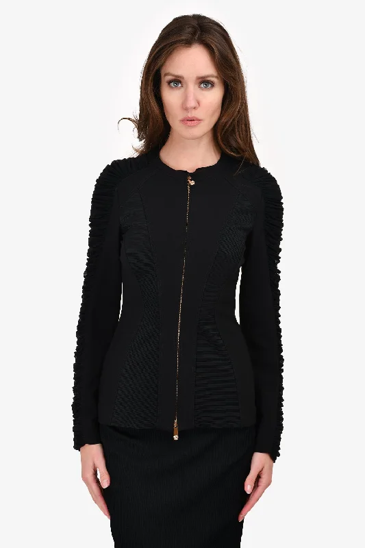Versace Black Ruched Sleeve Zip Up Jacket Size 40 Nylon Jacket Polyester Jacket Spandex Jacket Versace Black Ruched Sleeve Zip Up Jacket Size 40 Nylon Jacket Polyester Jacket Spandex Jacket