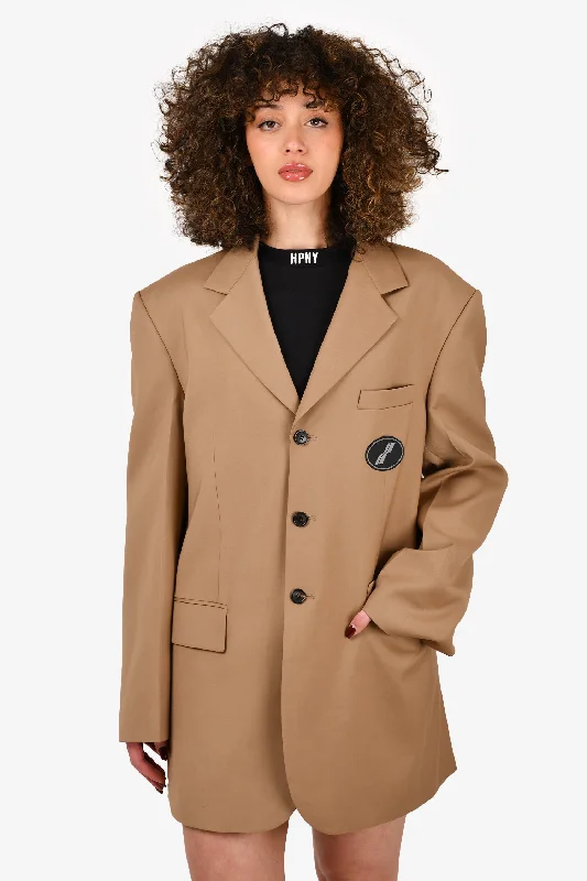 We11done Brown Padded Shoulder Logo Oversized Blazer Jacket Size XS Oversized Jacket Tailored Jacket Straight Jacket We11done Brown Padded Shoulder Logo Oversized Blazer Jacket Size XS Oversized Jacket Tailored Jacket Straight Jacket