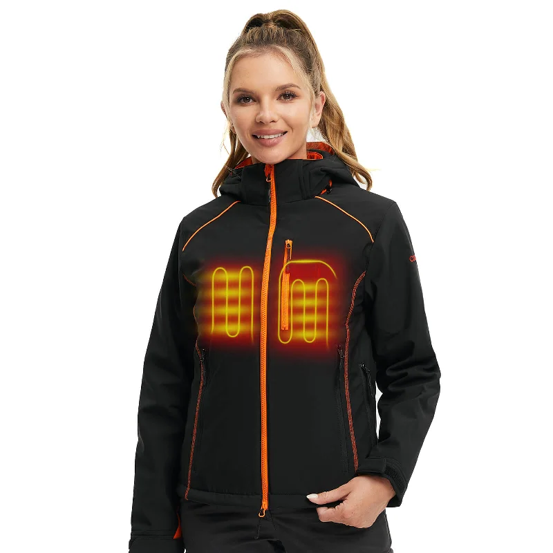 Women's Slim Fit Heated Hoodie Jacket-Orange&Black Knit Jacket Woven Jacket Fleece Jacket Women's Slim Fit Heated Hoodie Jacket-Orange&Black Knit Jacket Woven Jacket Fleece Jacket