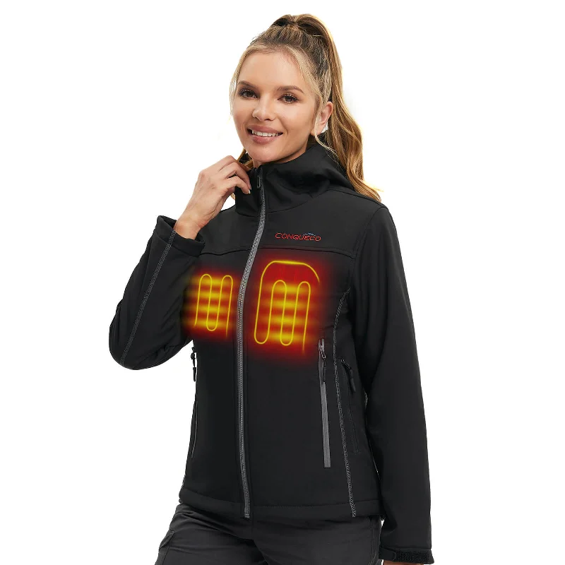 Women's Heated Jacket Shell Soft Waterproof & Windproof-Black Zip Front Button Front Snap Front Women's Heated Jacket Shell Soft Waterproof & Windproof-Black Zip Front Button Front Snap Front