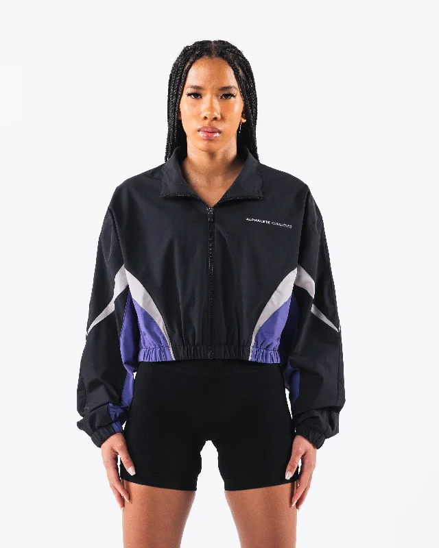 Retro Crop Jacket - Black / Arctic Sky Satin Fabric Silk Fabric Chiffon Fabric