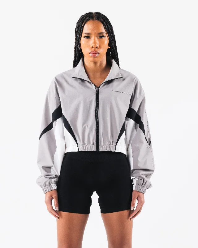 Retro Crop Jacket - Smoke / White Faux Fur Fabric Real Fur Fabric Shearling Fabric