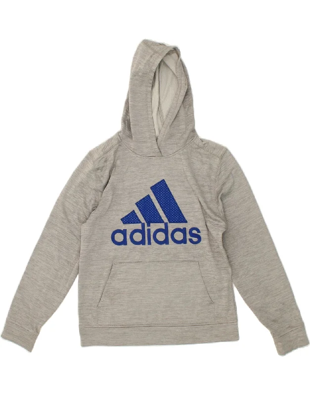 ADIDAS Boys Graphic Hoodie Jumper 12-13 Years Large Grey Polyester Hoodie with Hem Embroidery Detailed Premium ADIDAS Boys Graphic Hoodie Jumper 12-13 Years Large Grey Polyester Hoodie with Hem Embroidery Detailed Premium
