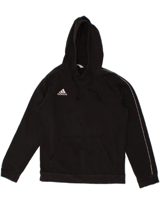ADIDAS Mens Hoodie Jumper Medium Black Cotton Hoodie with Hem Embroidery Detailed Premium ADIDAS Mens Hoodie Jumper Medium Black Cotton Hoodie with Hem Embroidery Detailed Premium