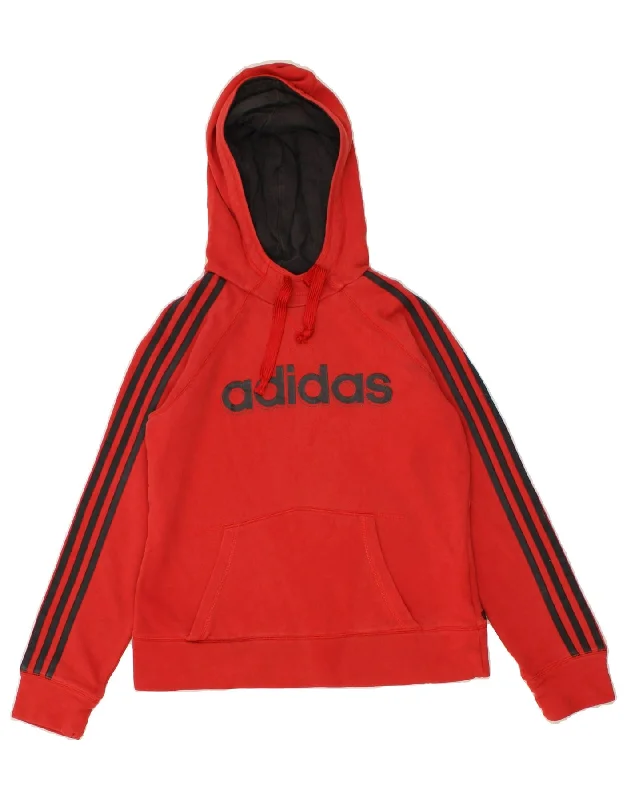 ADIDAS Womens Graphic Hoodie Jumper UK 14 Medium Red Cotton Zip Hoodie Drawstring Kangaroo Pocket ADIDAS Womens Graphic Hoodie Jumper UK 14 Medium Red Cotton Zip Hoodie Drawstring Kangaroo Pocket