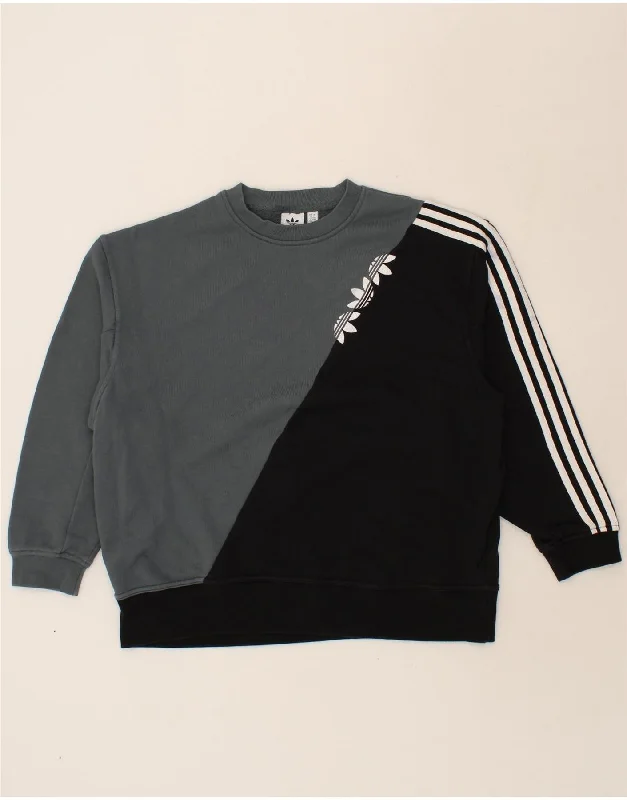 ADIDAS Womens Graphic Oversized Sweatshirt Jumper UK 12 Medium Black Hoodie with Frayed Bohemian Relaxed ADIDAS Womens Graphic Oversized Sweatshirt Jumper UK 12 Medium Black Hoodie with Frayed Bohemian Relaxed