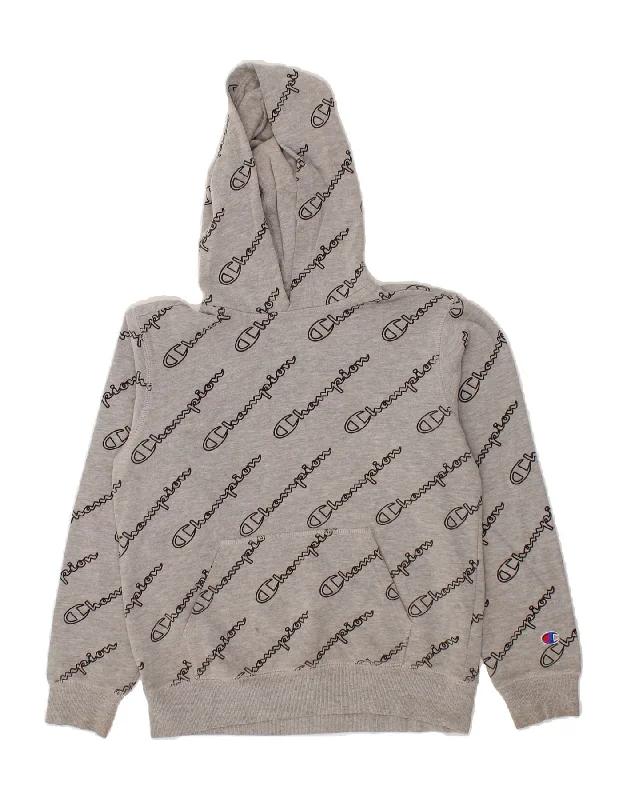 CHAMPION Boys Graphic Hoodie Jumper 11-12 Years Large Grey Cotton Hoodie with Magnetic Closure Innovative Modern