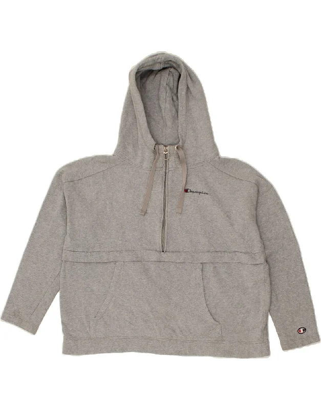 CHAMPION Womens Oversized Zip Neck Hoodie Jumper UK 6 XS Grey Cotton Hoodie with Thumb Holes Functional Cozy CHAMPION Womens Oversized Zip Neck Hoodie Jumper UK 6 XS Grey Cotton Hoodie with Thumb Holes Functional Cozy