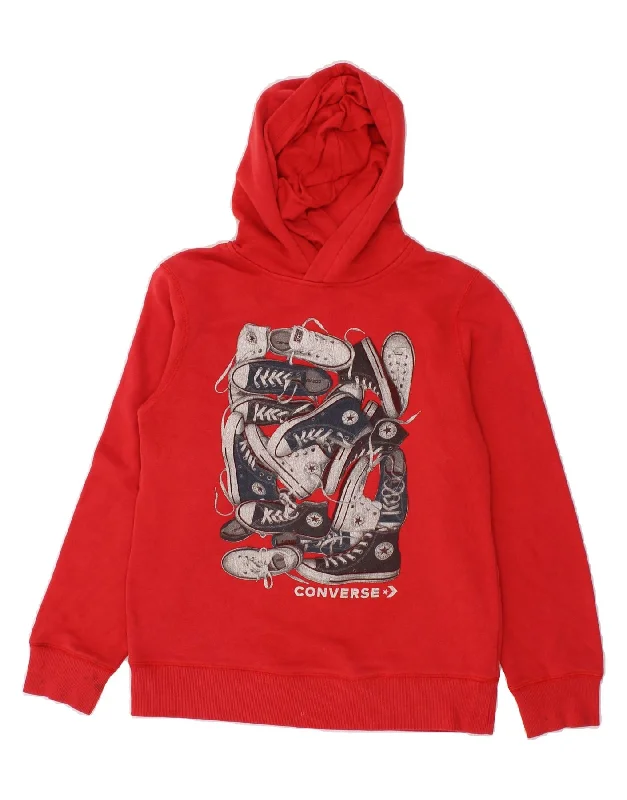 CONVERSE Boys Graphic Hoodie Jumper 12-13 Years Large Red Cotton Hoodie with Velcro Closure Adjustable Secure CONVERSE Boys Graphic Hoodie Jumper 12-13 Years Large Red Cotton Hoodie with Velcro Closure Adjustable Secure