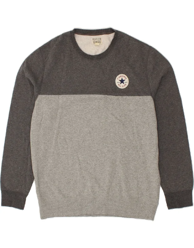CONVERSE Mens All Star Sweatshirt Jumper XL Grey Colourblock Cotton Hoodie with Drawcord Adjustable Secure CONVERSE Mens All Star Sweatshirt Jumper XL Grey Colourblock Cotton Hoodie with Drawcord Adjustable Secure