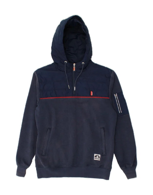 ELLESSE Mens Zip Neck Hoodie Jumper Large Navy Blue Colourblock Polyester Hoodie Crop Top Short Trendy ELLESSE Mens Zip Neck Hoodie Jumper Large Navy Blue Colourblock Polyester Hoodie Crop Top Short Trendy