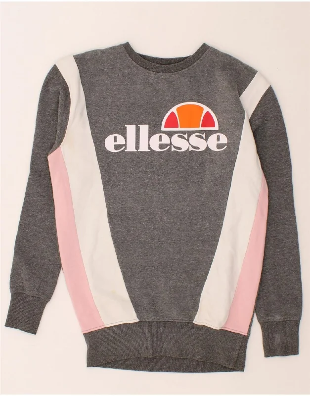 ELLESSE Womens Graphic Sweatshirt Jumper UK 6 XS Grey Colourblock Hoodie with Double Zipper Versatile Adjustable ELLESSE Womens Graphic Sweatshirt Jumper UK 6 XS Grey Colourblock Hoodie with Double Zipper Versatile Adjustable