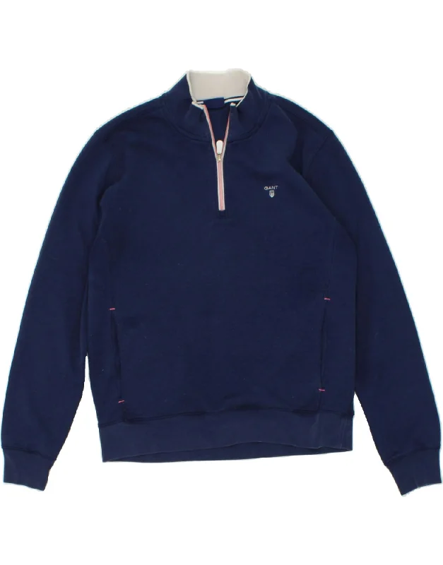 GANT Womens Zip Neck Sweatshirt Jumper UK 16 Large Navy Blue Cotton Hoodie with Rhinestones Sparkly Elegant GANT Womens Zip Neck Sweatshirt Jumper UK 16 Large Navy Blue Cotton Hoodie with Rhinestones Sparkly Elegant