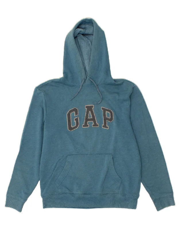 GAP Mens Graphic Hoodie Jumper Small Blue Hoodie with Applique Textured Unique