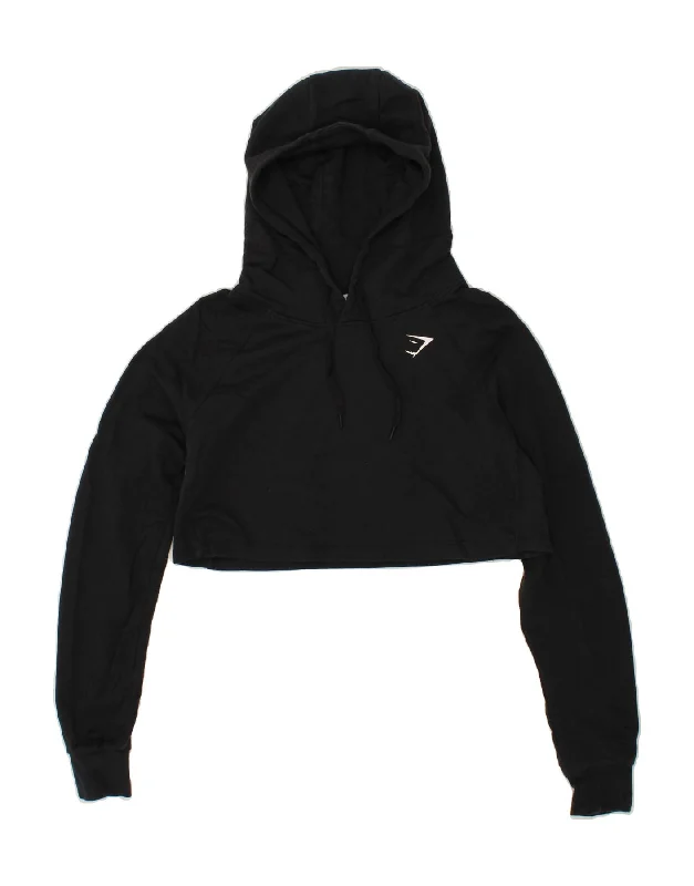 GYMSHARK Womens Crop Hoodie Jumper UK 10 Small Black Cotton Hoodie with Half-Zip Sporty Casual GYMSHARK Womens Crop Hoodie Jumper UK 10 Small Black Cotton Hoodie with Half-Zip Sporty Casual