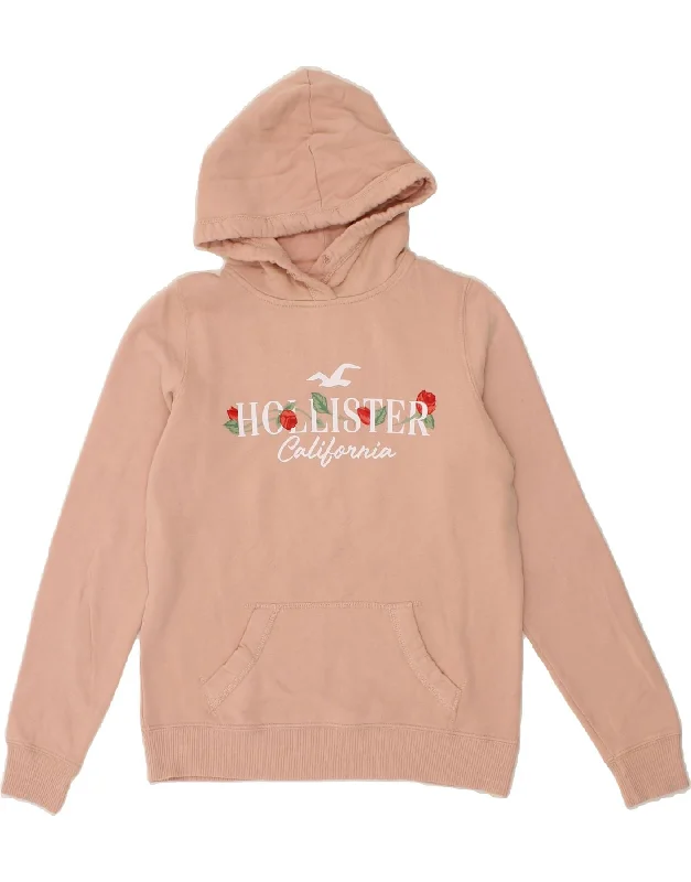 HOLLISTER Womens Graphic Hoodie Jumper UK 6 XS Pink Cotton Hoodie with Zipper Placket Modern Functional HOLLISTER Womens Graphic Hoodie Jumper UK 6 XS Pink Cotton Hoodie with Zipper Placket Modern Functional