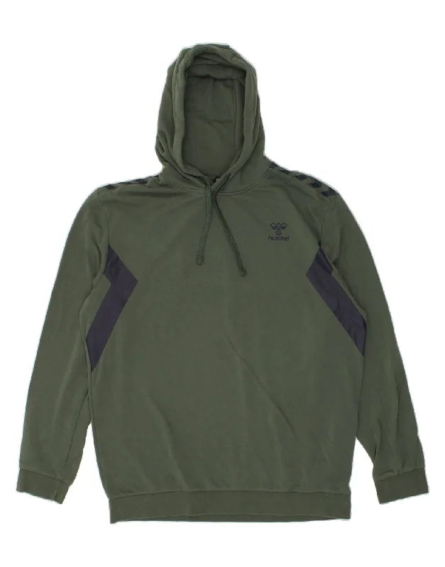 HUMMEL Mens Hoodie Jumper 2XL Khaki Colourblock Cotton Hoodie with Relaxed Fit Easy Casual HUMMEL Mens Hoodie Jumper 2XL Khaki Colourblock Cotton Hoodie with Relaxed Fit Easy Casual
