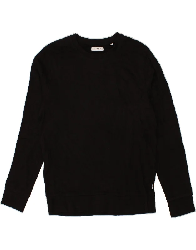 JACK & JONES Mens Sweatshirt Jumper Medium Black Cotton Hoodie with Rolled Sleeves Casual Relaxed
