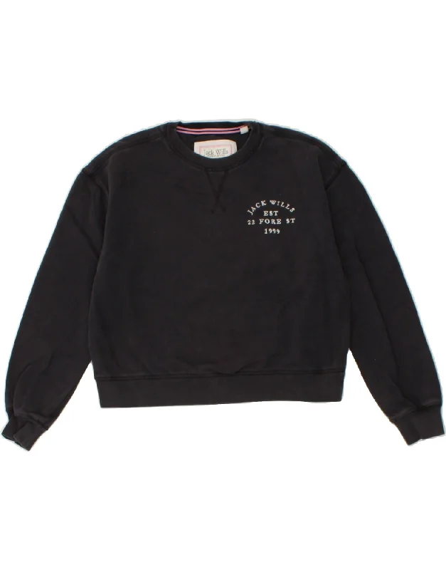 JACK WILLS Womens Crop Graphic Sweatshirt Jumper UK 6 XS Black Cotton Hoodie with Contrast Stitching Detailed Premium JACK WILLS Womens Crop Graphic Sweatshirt Jumper UK 6 XS Black Cotton Hoodie with Contrast Stitching Detailed Premium