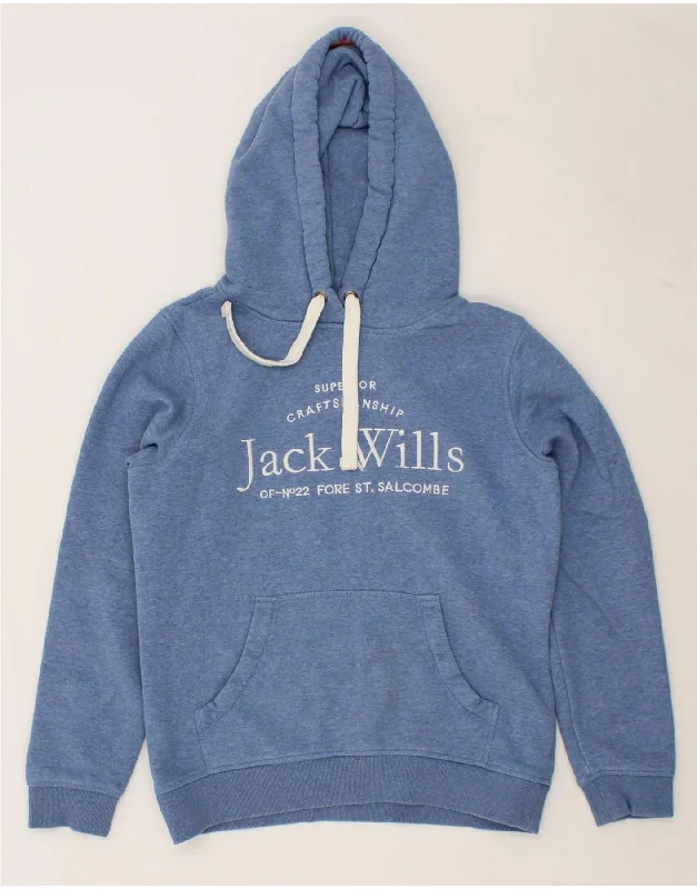 JACK WILLS Womens Graphic Hoodie Jumper UK 10 Small  Blue Cotton Hoodie with Gradient Ombre Colorful